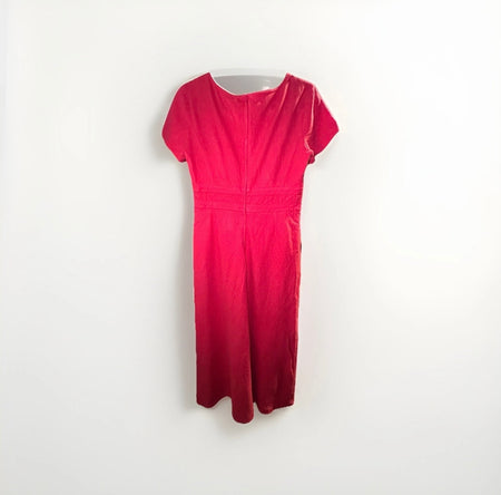 Lennie Red Short Sleeve Long Sheath Dress Scoop Neck Bow Accent