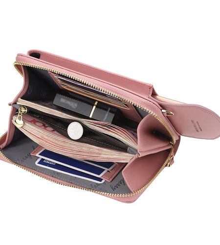 Elegance On-the-Go – Luxe PU Leather Crossbody Shoulder Bag with Phone & Card Organizer