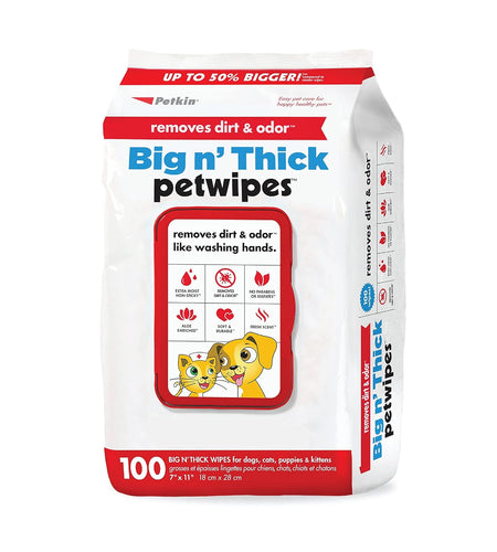 Pet Wipes for Dogs and Cats, 100 Large Wipes - Removes Dirt & Odor like Washing Hands - Cleans Ears, Face, Butt, Eye Area - Convenient, Ideal for Home or Travel - 1 Pack of 100 Wipes