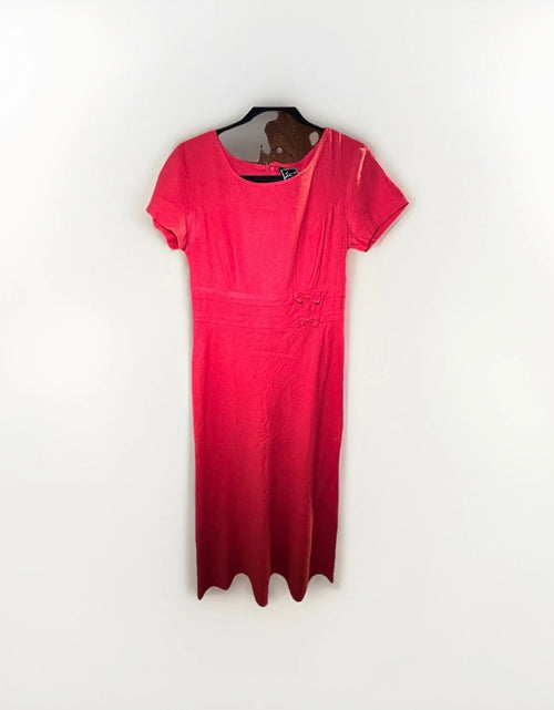 Load image into Gallery viewer, Lennie Red Short Sleeve Long Sheath Dress Scoop Neck Bow Accent
