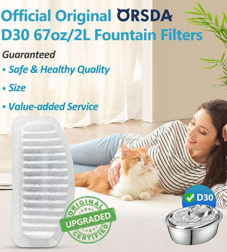 Cat Water Fountain Filters, Replacement Carbon, Resin Filters for D30 67Oz/2L Automatic Pet Fountain Cat Water Fountain Dog Water Dispenser, 3 Triple Filtration System (12PCS 67Oz/2L Filters)