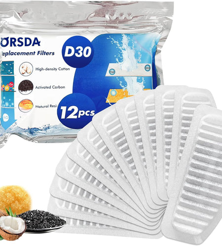 Cat Water Fountain Filters, Replacement Carbon, Resin Filters for D30 67Oz/2L Automatic Pet Fountain Cat Water Fountain Dog Water Dispenser, 3 Triple Filtration System (12PCS 67Oz/2L Filters)